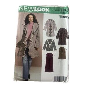 New Look Pattern 6538 Misses Unlined Shawl Collar Coat Vest Size 10-22 UNCUT